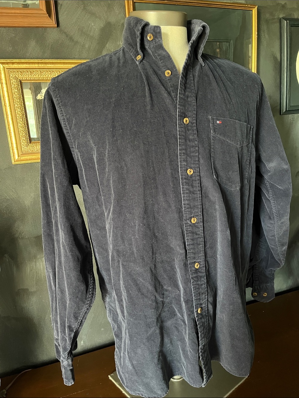 Tommy Hilfiger Men's Navy Blue Corduroy Button-Down Shirt